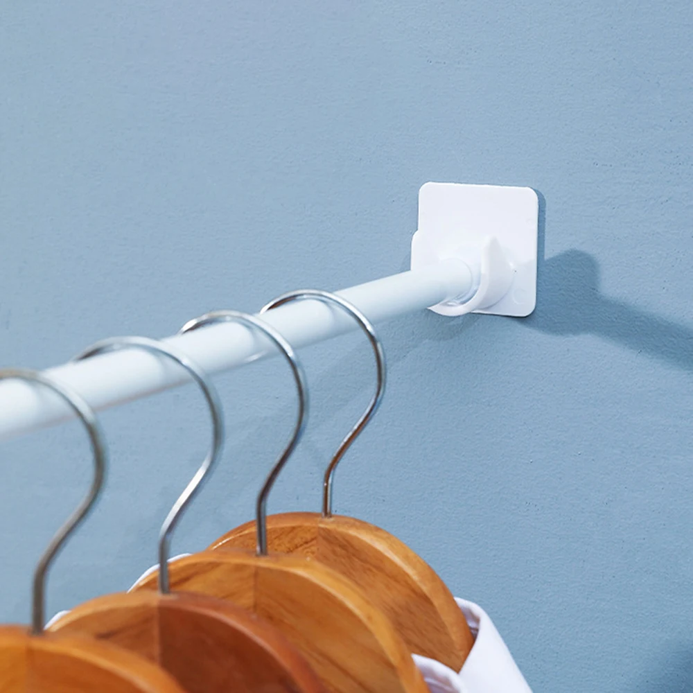 

2pcs Clothes Rod Holder Anti-shedding Curtain Door Curtain Shower Curtain Rod Anti-slip Support Frame Paste Hook Telescopic