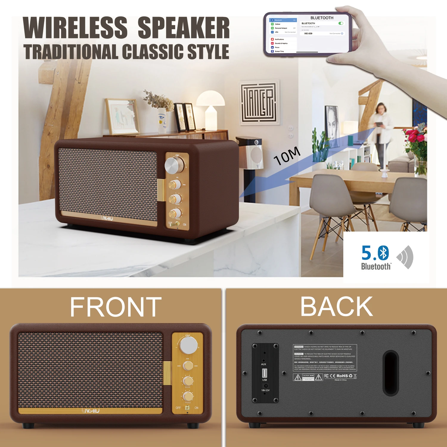 Высококачественные Bluetooth-колонки в стиле ретро для домашнего интерьера Hi-Fi