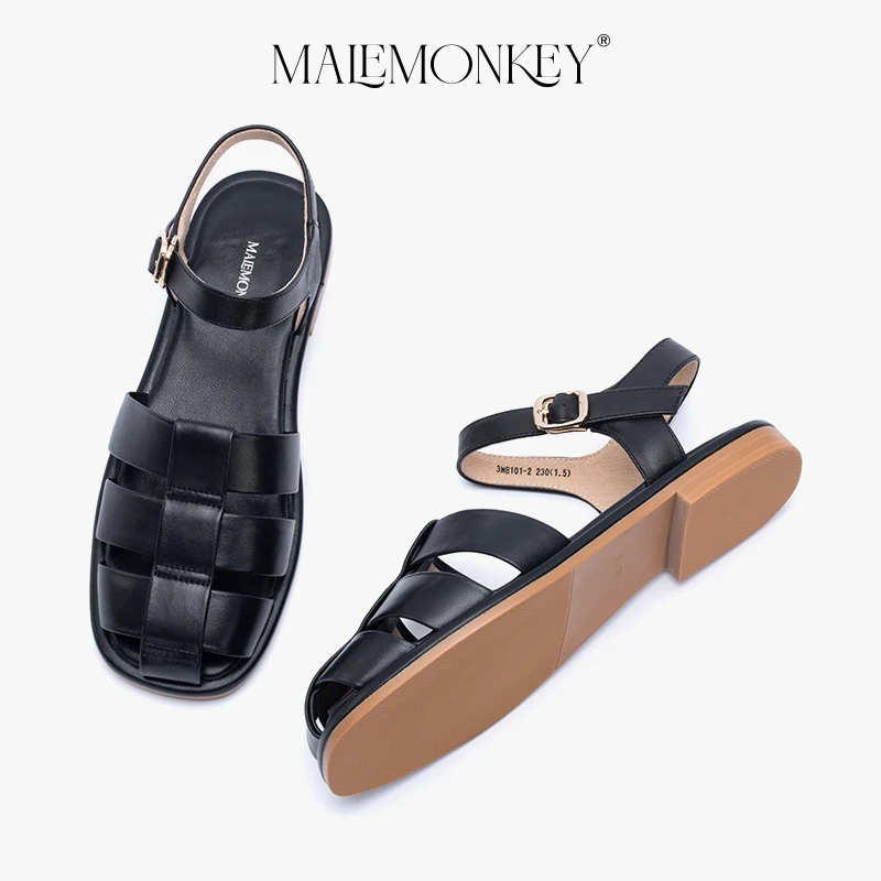 High Quality Women Genuine Leather Sandals Summer Footwear Retro All-match Roman Woven Sandals Beach Casual New Flats Handmade