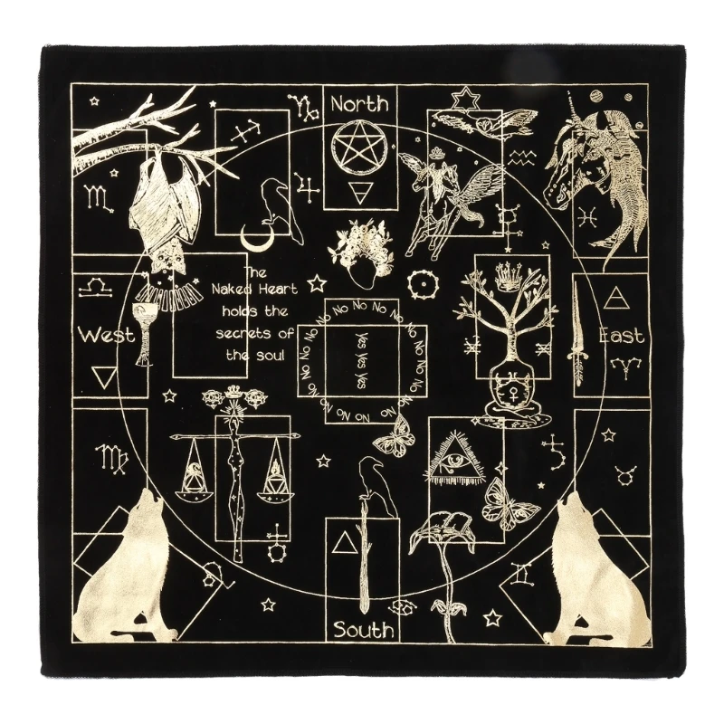 

094C Black Tablecloths Tarot Card Divination Halloween Tablecloth Black Gold Decoration Alchemical Sigil Altar Astrology