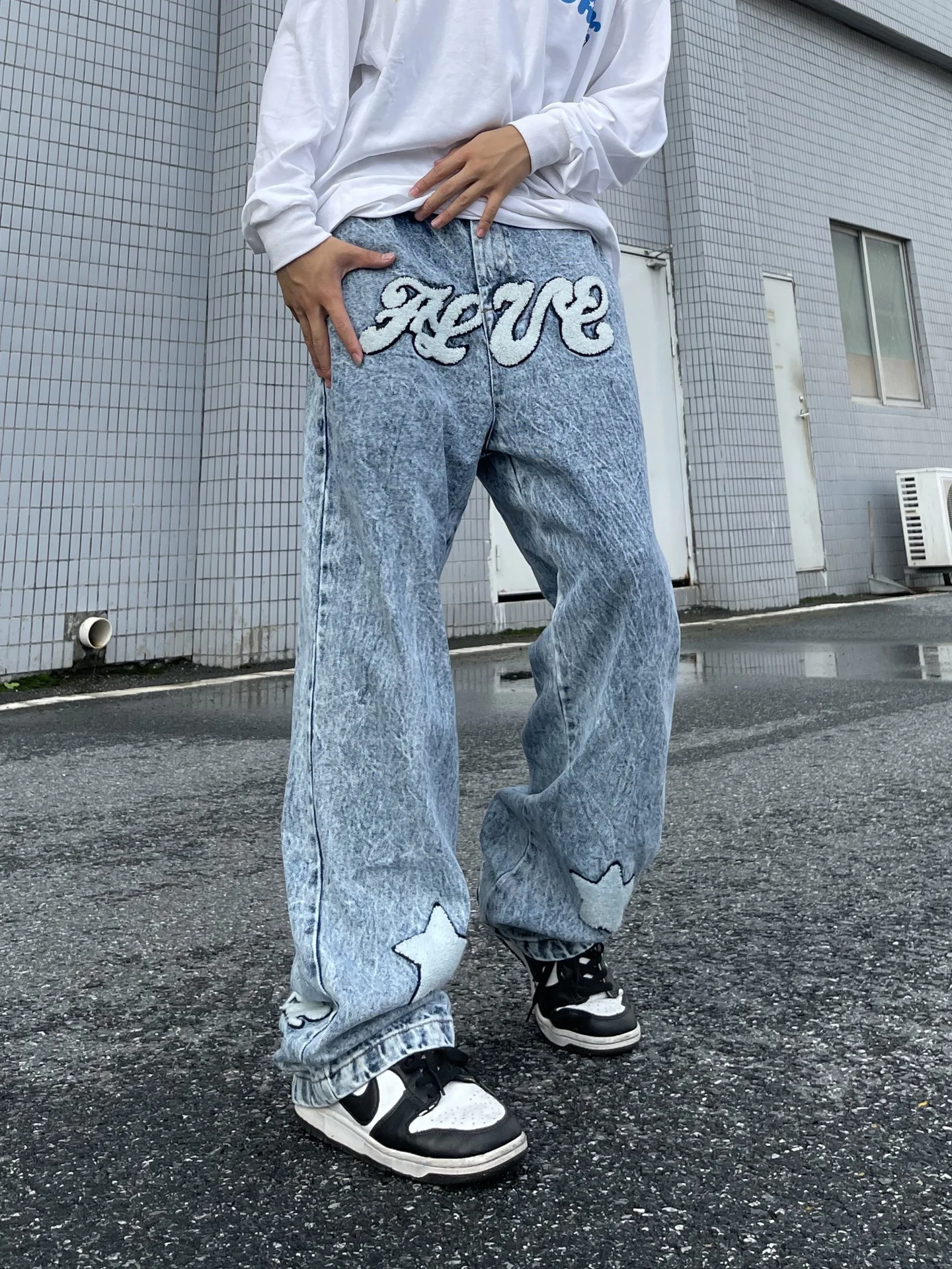 2023 National Fashion Retro XINGX Embroidered Jeans Men's and Women's Same Style American Street Straight Hip Hop Trousers Men's