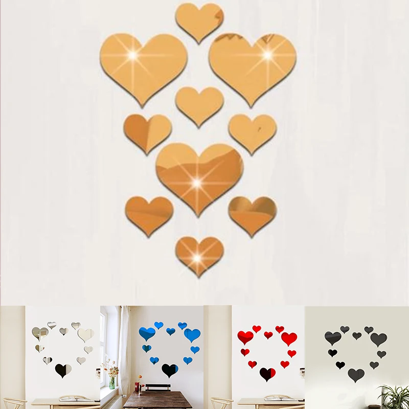 

Wall Sticker Love Heart Shaped Art Stick-On Dining Mirror Bedroom Decors