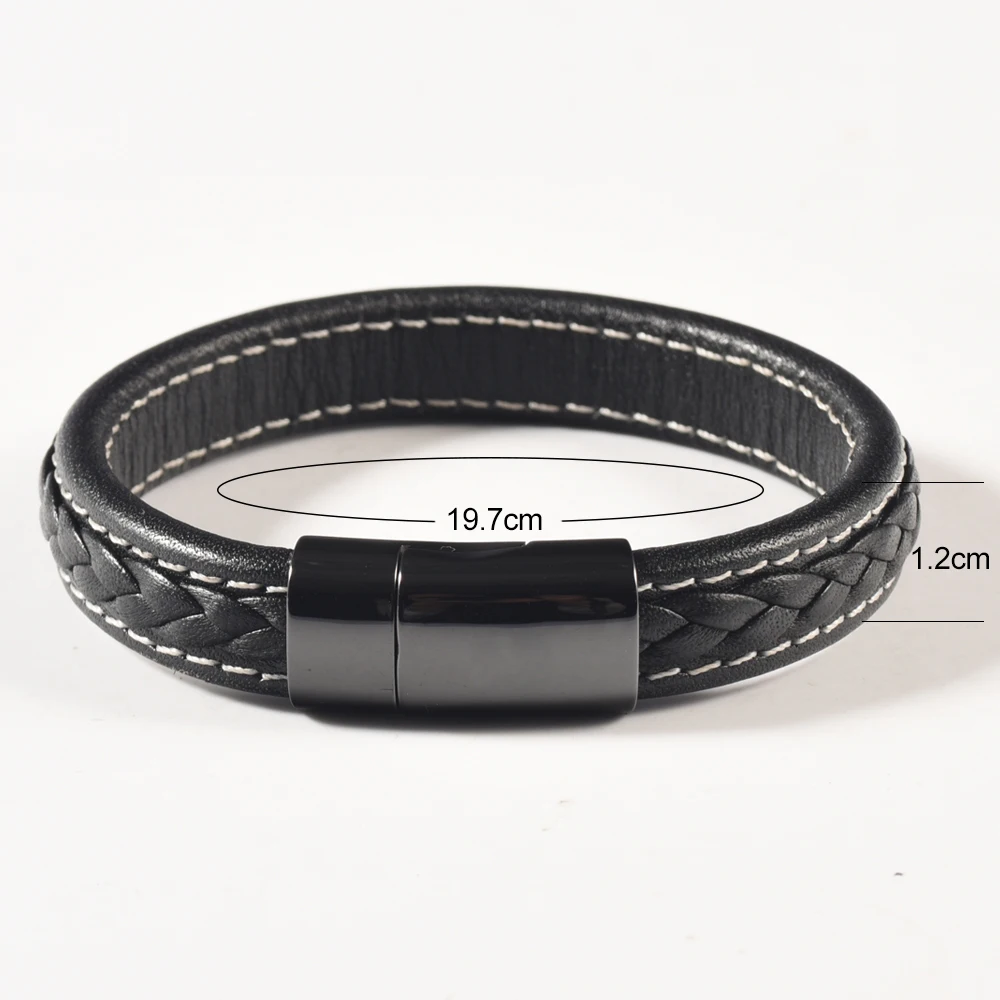 Магнитный браслет из черной кожи для мужчин и женщин нержавеющая сталь