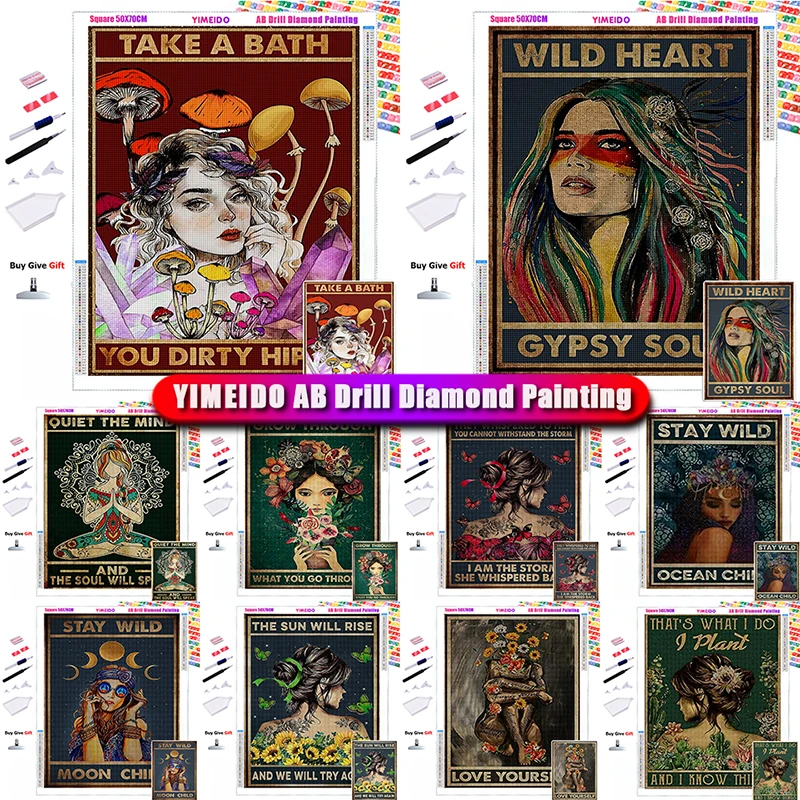 

YIMEIDO 5D DIY AB Diamond Painting Portrait Pictures of Rhinestones Mosaic Full Diamond Embroidery Girl Home Decor