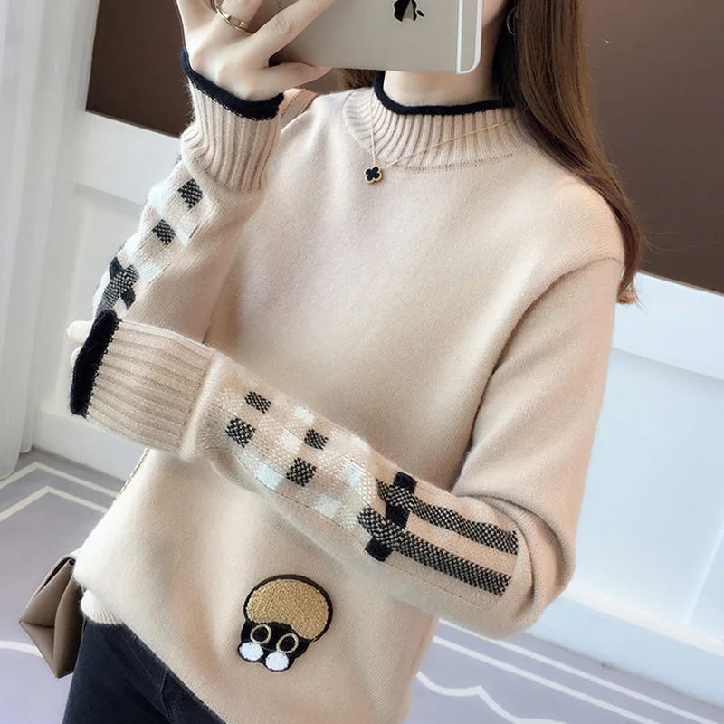 Cartoon Base Sweater Knitted Patch Pullover Sweater Women Korean Version Long-sleeved Tops Autumn And Winter New 2022