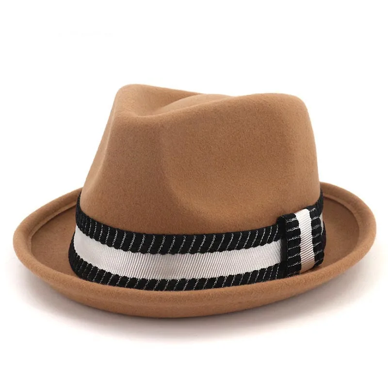 

Vintage Fedoras Wool Felt Hats for Women Men Manhattan Structured Gangster Trilby Bowler Jazz Fedora Hat