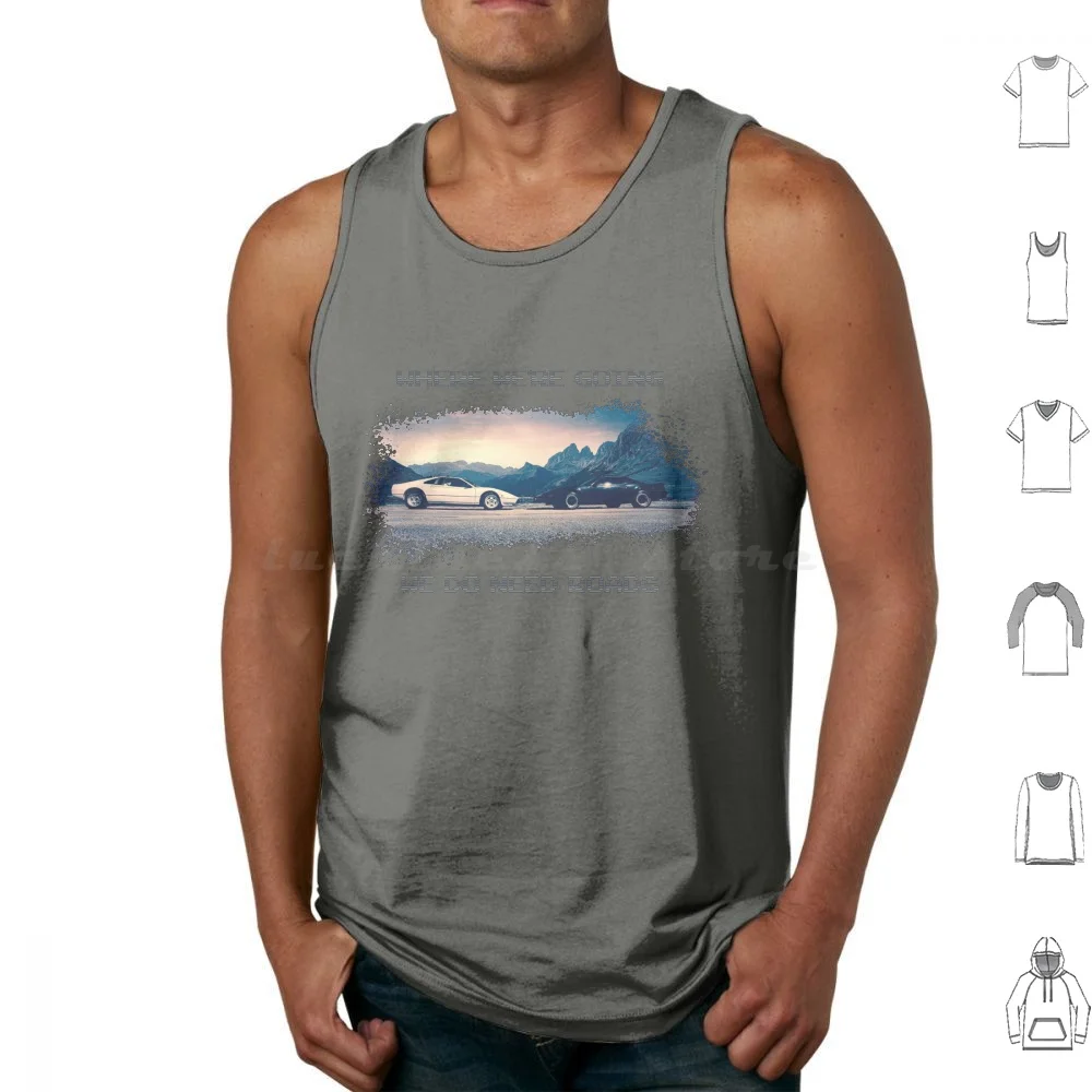 

Retro Road Trip-Where We're Going We Do Need Roads Tank Tops Print Cotton Roads Cars Classic Car Sports Car Vintage Car