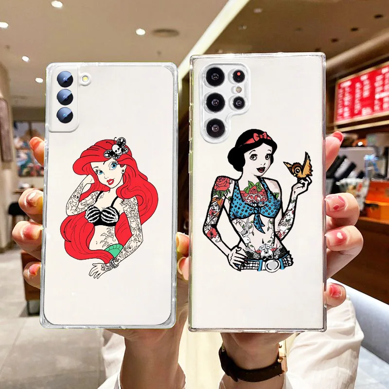 

Disney Tattoo Princess Phone Case For Samsung Galaxy S22 S21 S20 FE S10e S9 S8 Ultra Plus Lite Transparent Back Cover