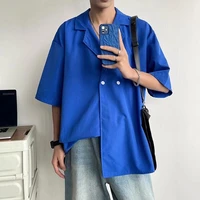 summer short sleeve shirt men fashion society mens dress shirt korean loose blackbluewhite shirt mens casual ice silk shirt