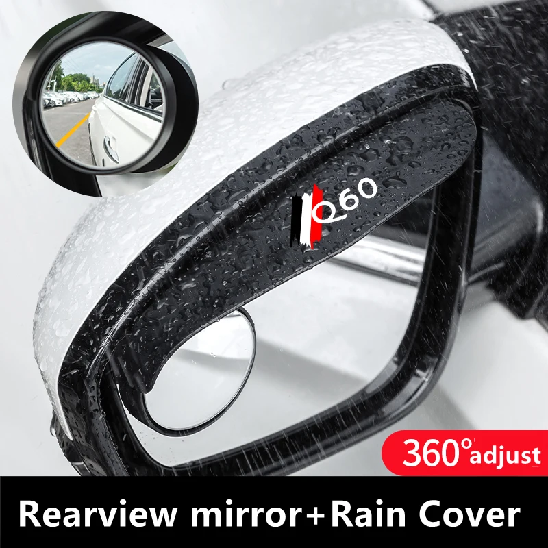 

For Infiniti Q60 2PCS Carbon Fiber Car Rearview Mirror Rain Eyebrow With Small Round Mirror Snow Sun Visor Cover