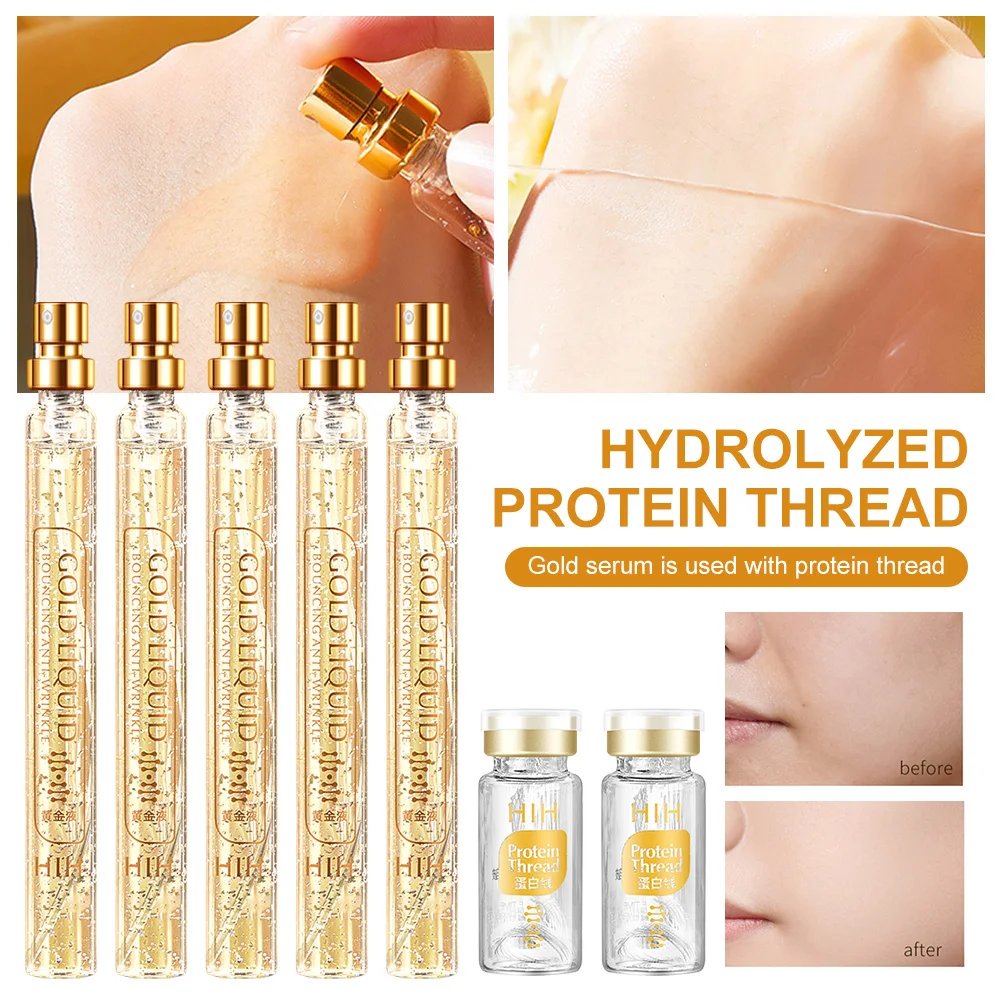 

24K Gold Face Serum Facial Protein Thread Lifting Set Active Collagen Silk Thread Anti-Aging Skin Firming Moisturizing Skin Care