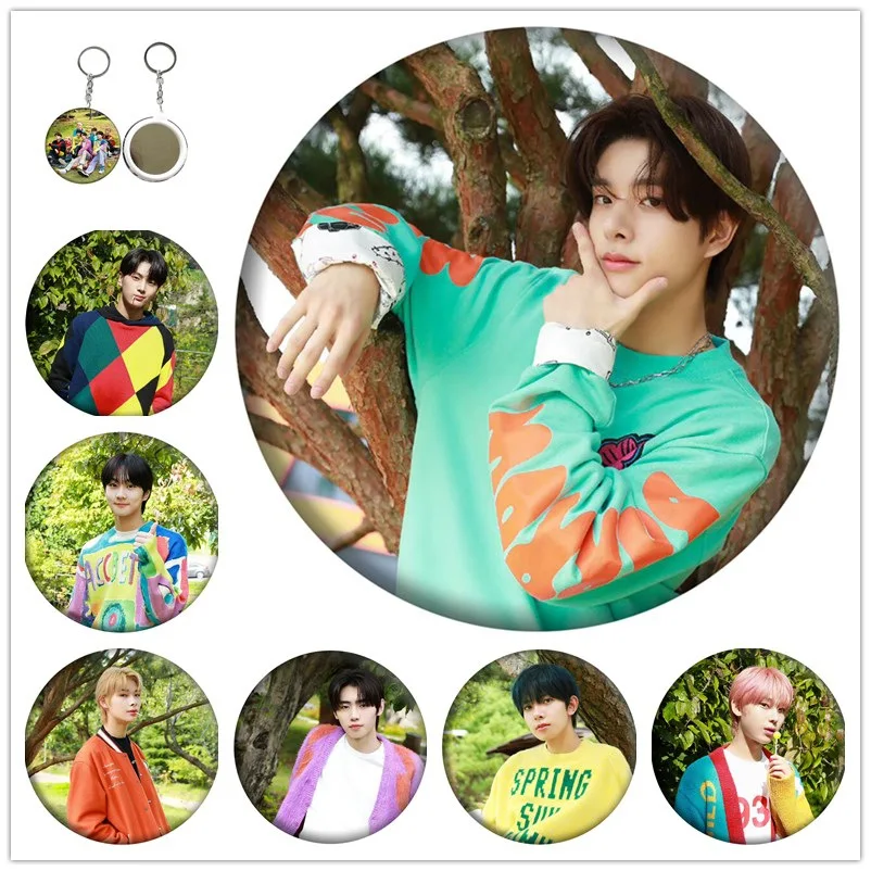 

KPOP 1 PCS ENHYPEN 58 MM Brooches Pins MIRROR Keychain Keyring Bag Pendant SUNOO SUNGHOON JUNGWON