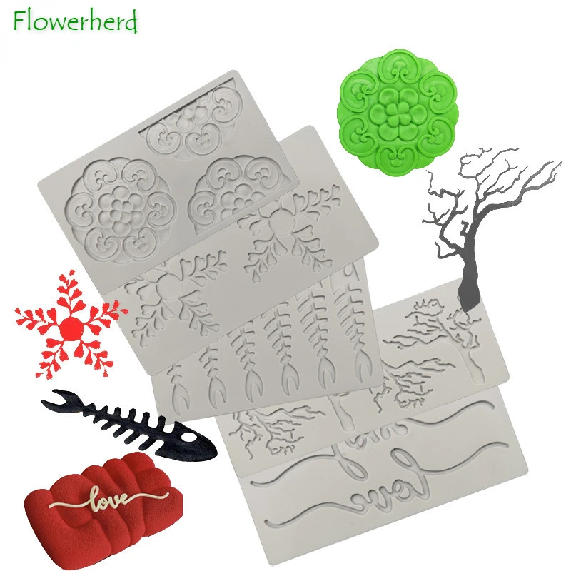 

Embossed Silicone Printing Plate Mold Leaves Flower Fondant Lace Mat DIY Baking Tools Cake Decorating Tools Silicone Border Mold