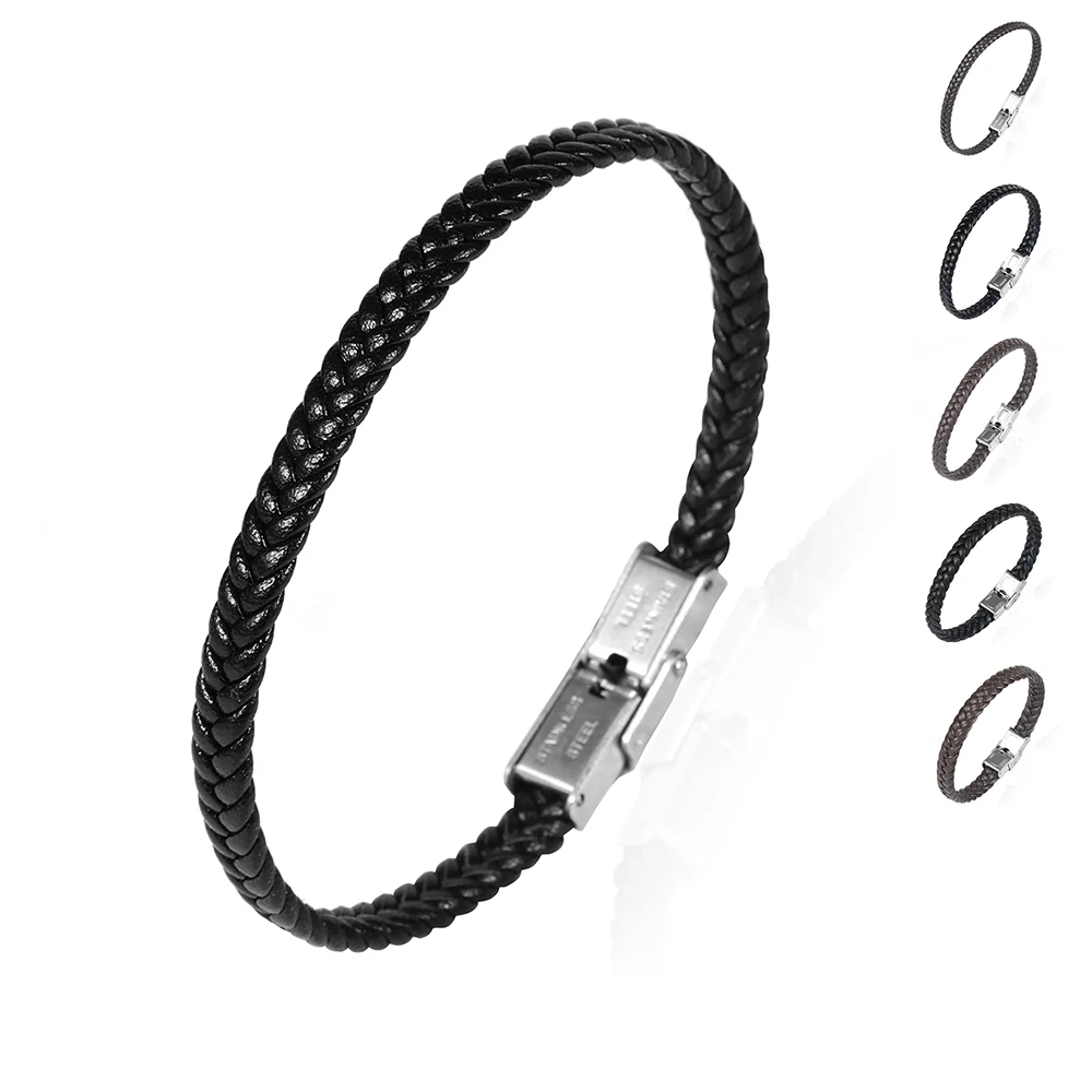 Nabest Minimalist Plain Genuine Leather Bracelet for Women Men Stainless Steel Buckle Wristband pulsera cuero hombre Jewelry