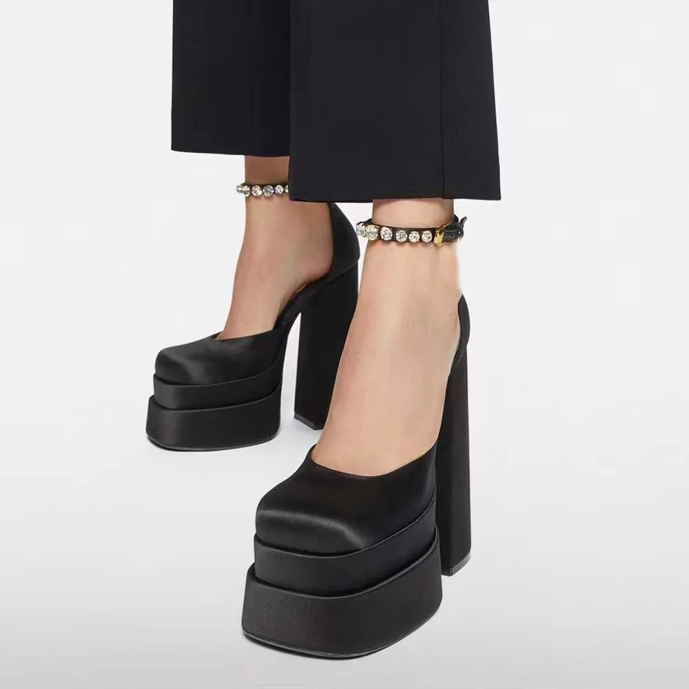 

2022 NEW Pumps Retro Mary Janes Chunky Heels Pumps Spring Platform Dress Party Wedding Basic Shoes Woman Big Size