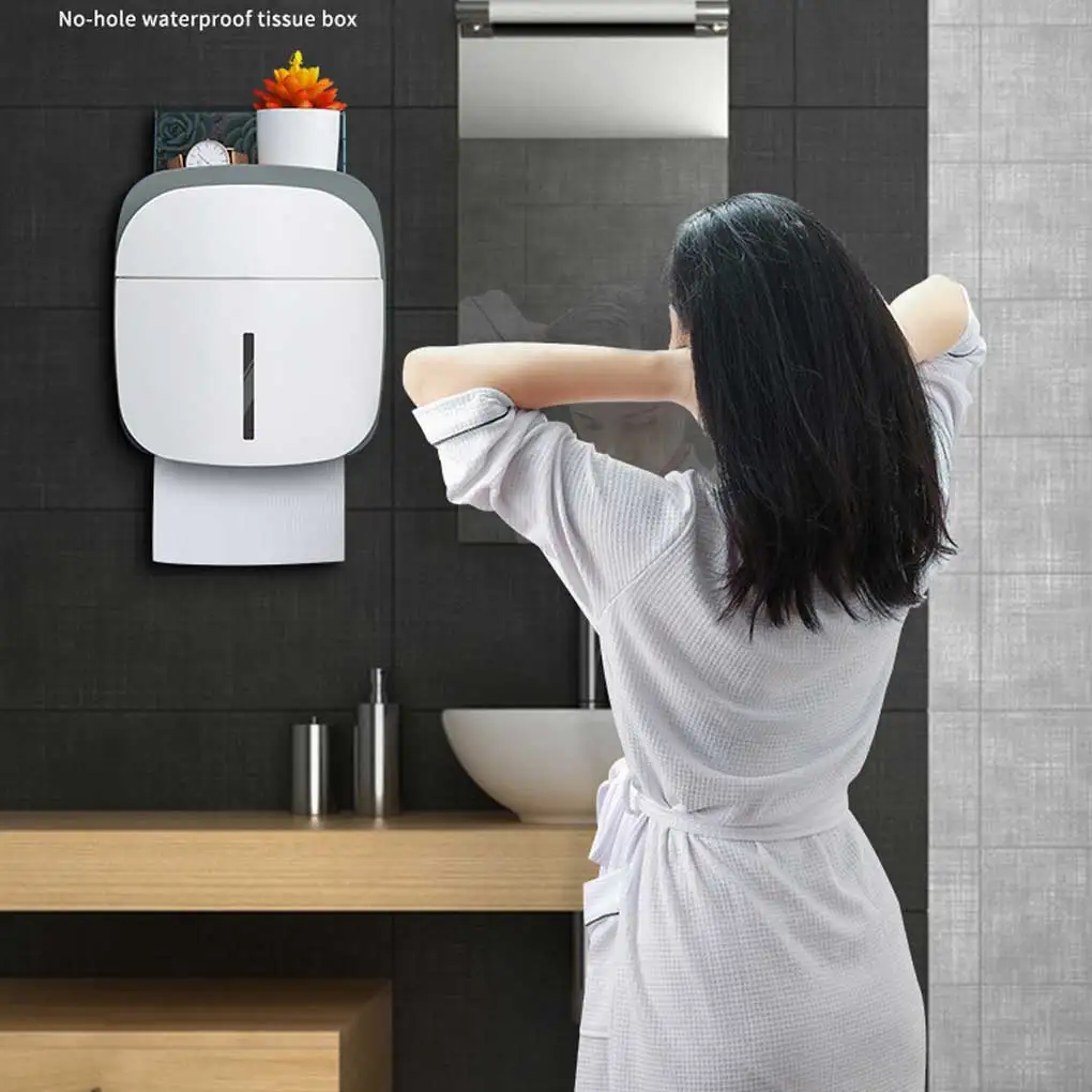 

Paper Holder Wall Mounted Waterproof Home Dining Bathroom Washroom Washroom Tissues Punchless Organizer Box Rack Pink