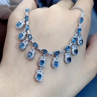meibapj new fashion natural london blue topaz pendant necklace with certificate 925 pure silver fine wedding jewelry for women