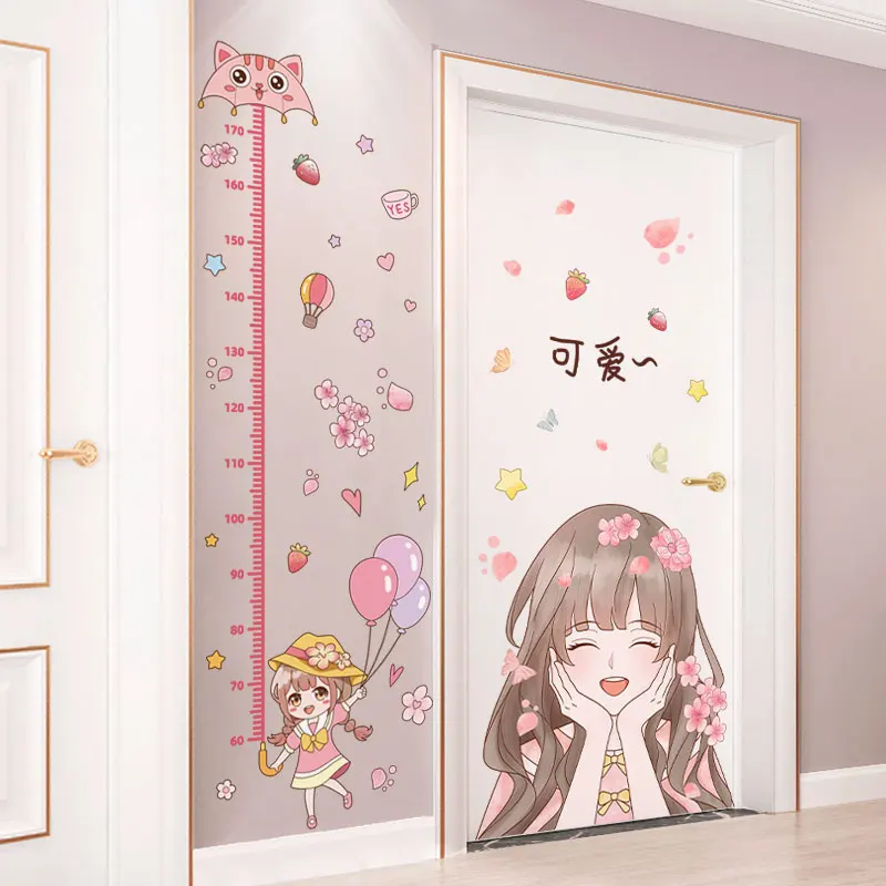 

[shijuekongjian] Cartoon Girl Wall Sticker DIY Height Measure Mural Decals for Kids Rooms Baby Bedroom Nursery House Decoration