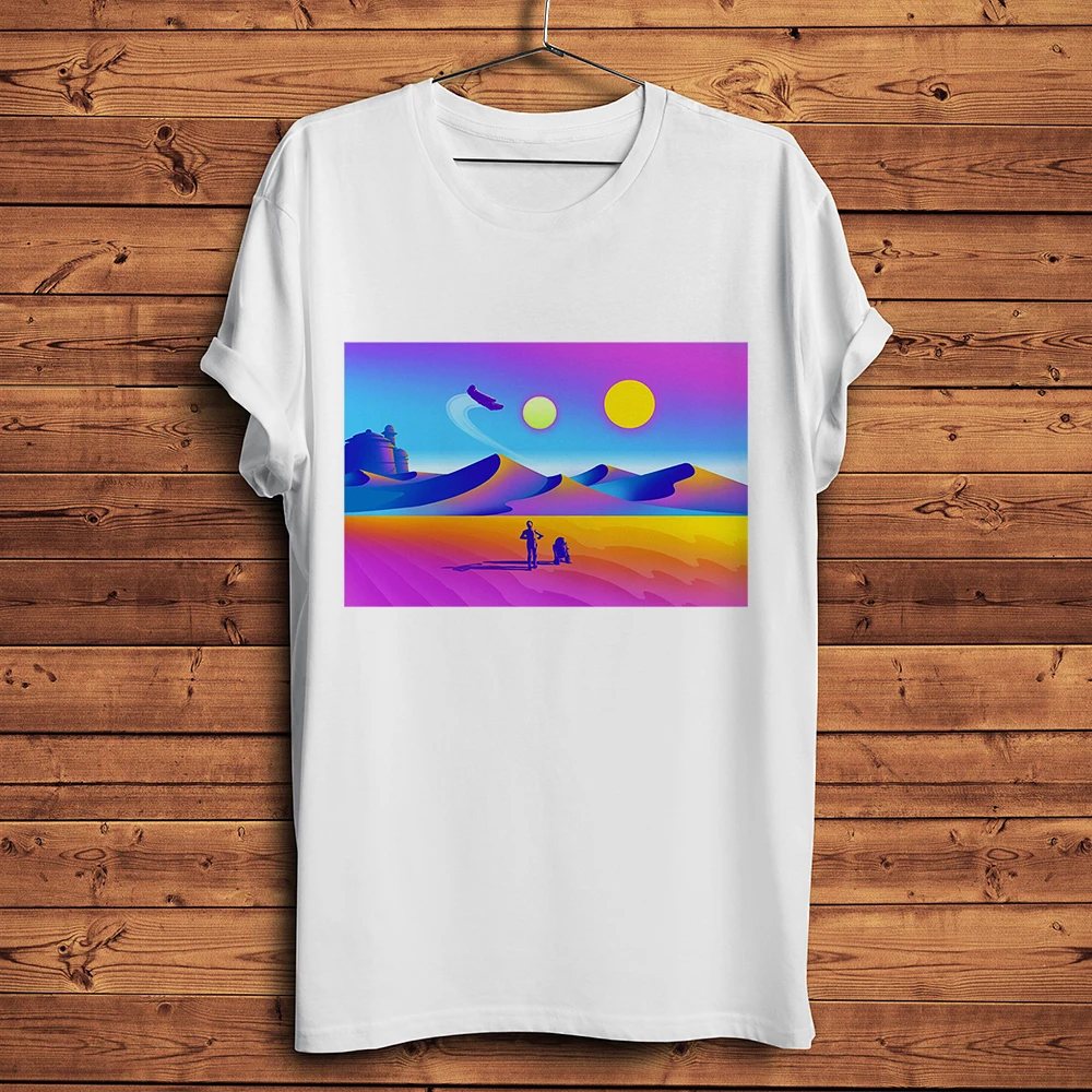 

Tatooine Robot Hike Funny Cotton Shirt Men Summer New White Short Sleeve Casual Homme Cool Unisex Streetwear T-shirt