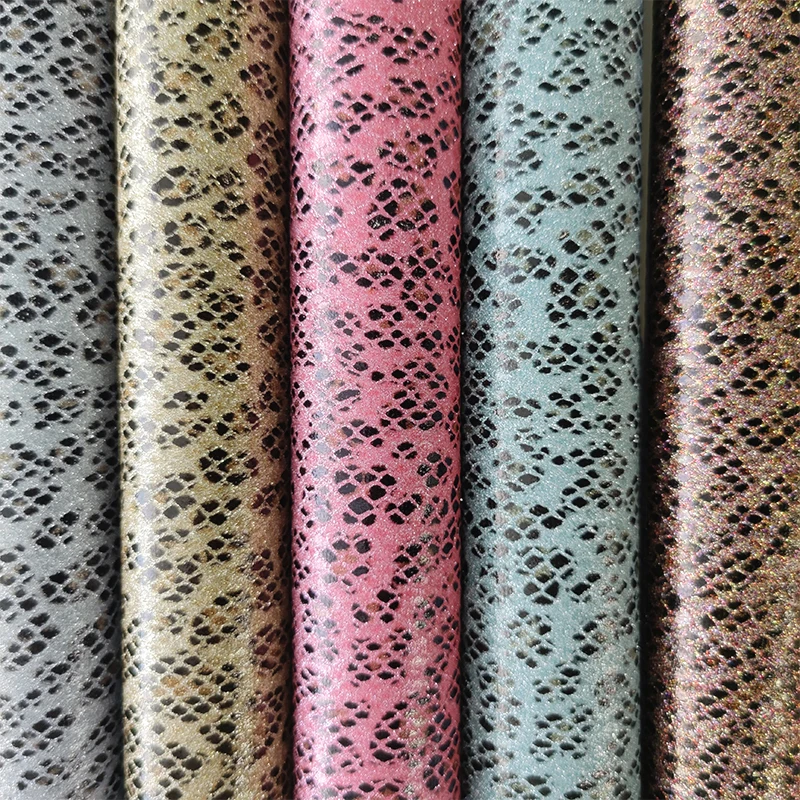 

2021 Snake Animal Print Glitter Synthetic Leather by Yard for Making Shoe Bag Craft Decoration Purse