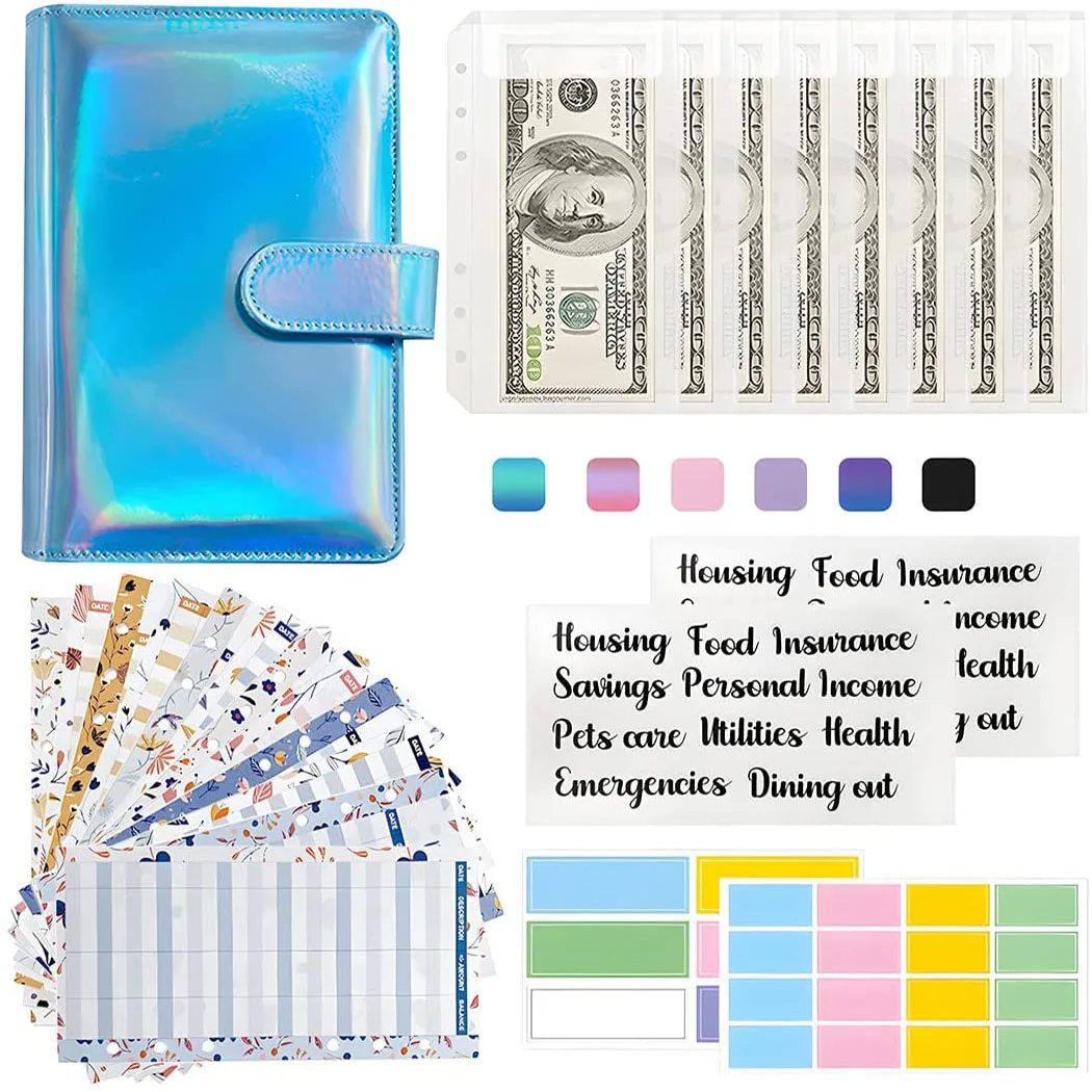 

A6 Leather Budget Binder Cash Envelopes Organizer System for Budgeting with Binder Pocket,Expense Budget Sheets,for Money Saving
