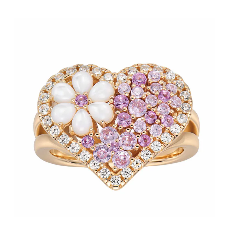 Фото CAMEO розовое и белое кольцо с бриллиантом Beimu Flower Love Heart для женщин, серебро 925 пробы, позолоченное, элитные ювелирные изделия, подарочные аксессуары №1