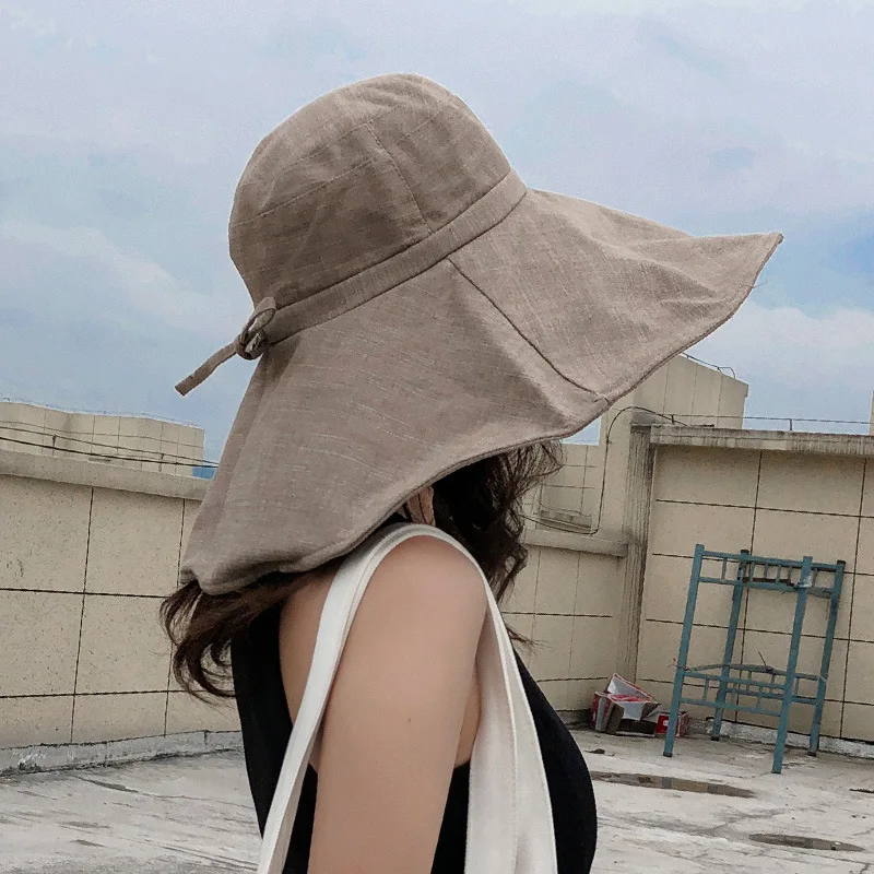 

Summer Wide Brim Sun Hat Women's Foldable Travel Packable Bucket Hat Japanese UV Sunscreen Cotton Linen Beach Hat Fisherman Hat
