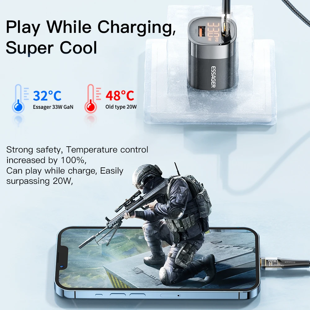 

Portable Digital Display Quick Charger Us Eu Uk Plug Usb C Charger 33w Gan Charging Adapters For Xiaomi Poco Samsung