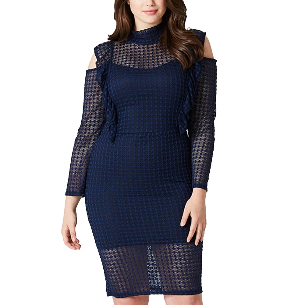 

New Style XL~4XL Plus Size Womens Long Sleeve Off Shoulder Midi Dress Ladies Evening Party Dress Elegant And Decent