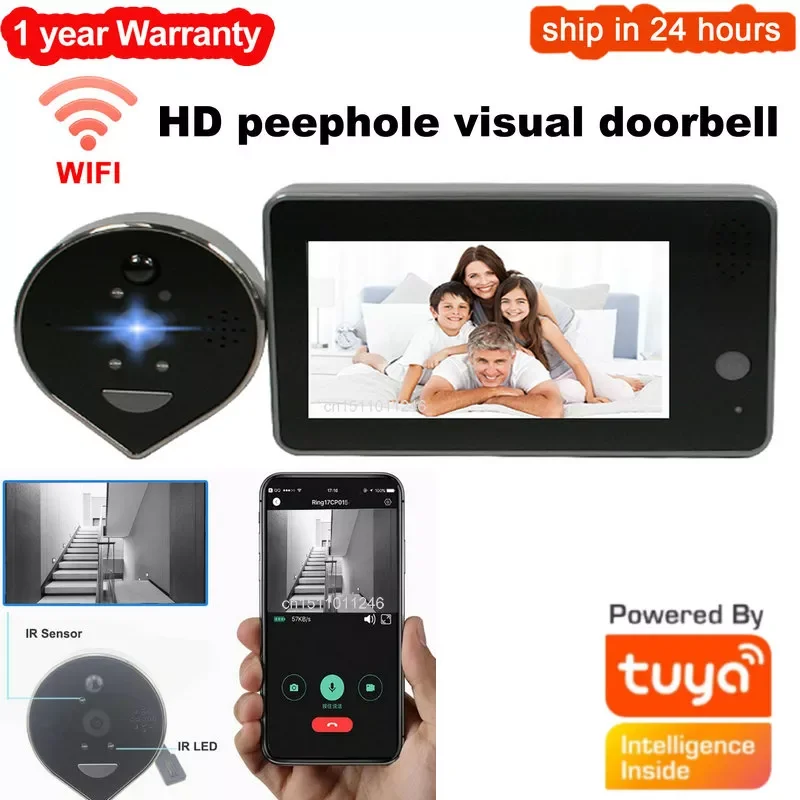 New in Home Peephole Doorbell Camera wifi 4.3 Inch Video Door Bell 1080P Night PIR YCC365  APP Wireless Call For IOS Andriod sec