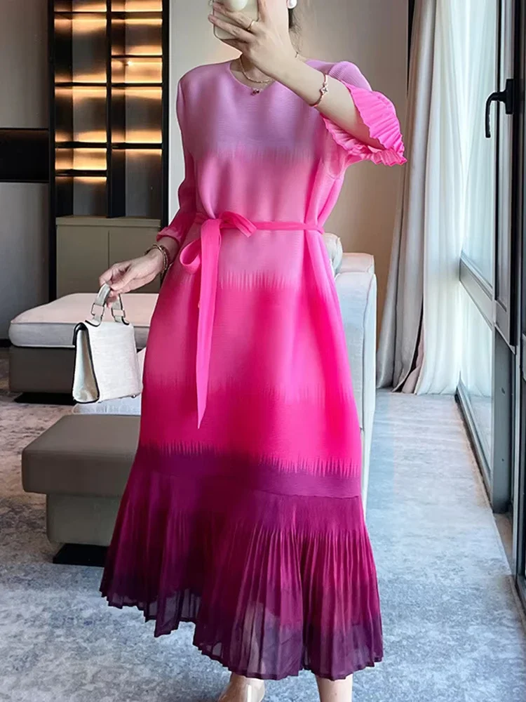 Плиссированные Длинные платья EGRM женские платья-трапеции средней длины с