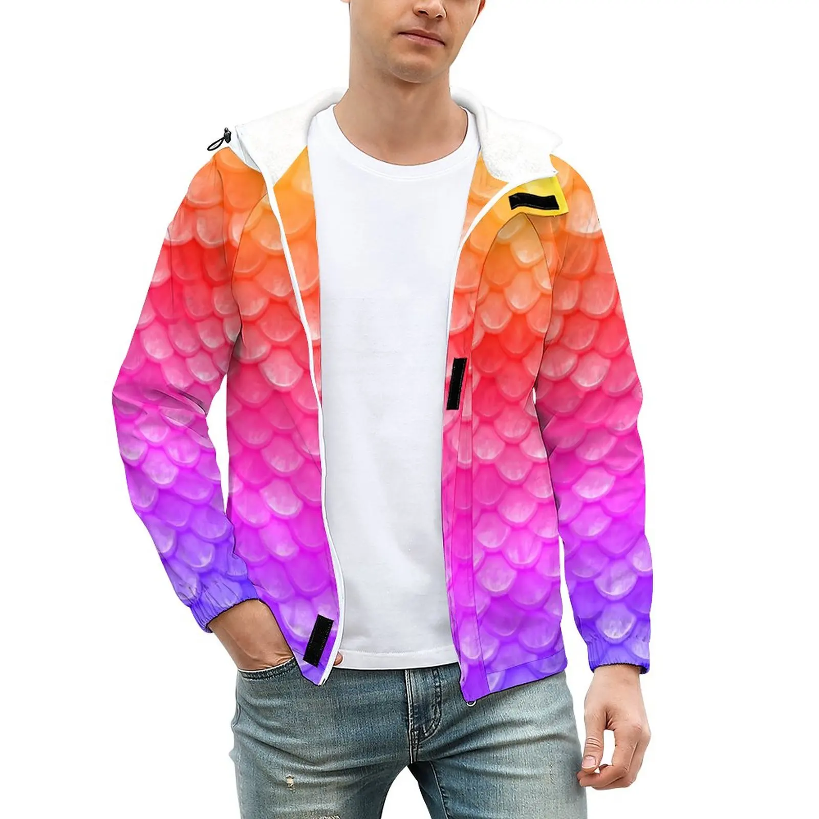 

Мужская непромокаемая куртка с принтом Омбре, Повседневная теплая непродуваемая куртка в стиле русалки, для улицы, для зимы