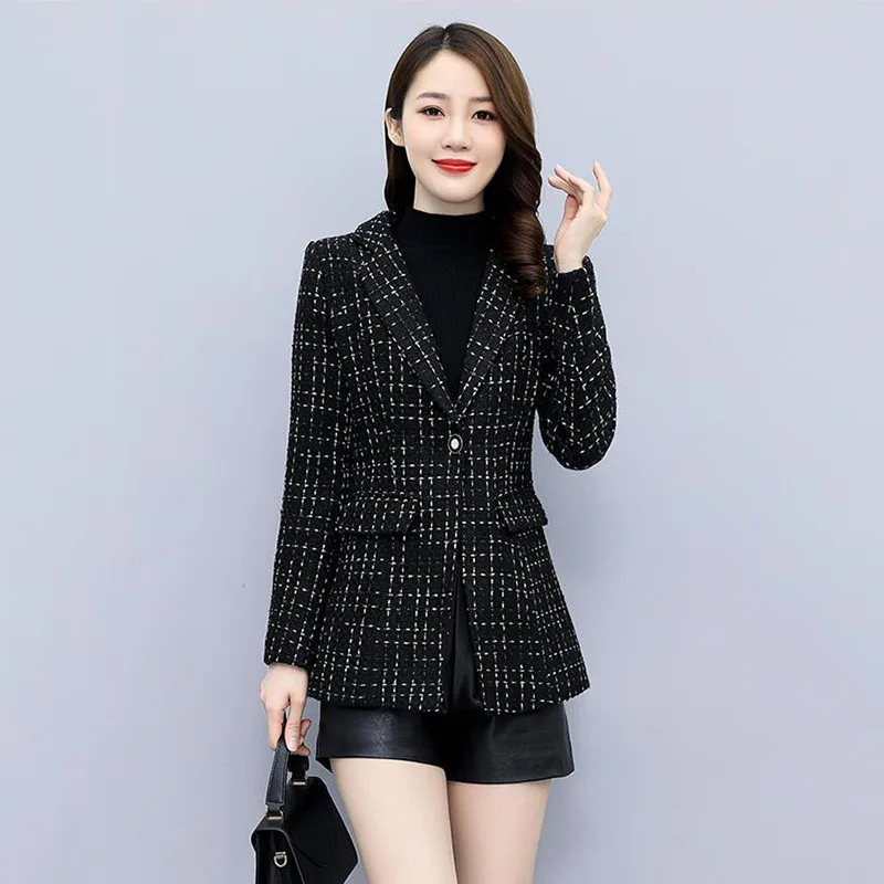 

Женский шерстяной костюм в клетку, приталенный Блейзер с длинным рукавом, Повседневная офисная куртка в Корейском стиле, весна-осень, 2020