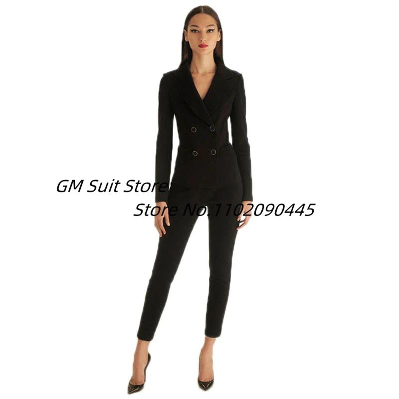 2 Peice Suit Women's Fashion Double Breasted Blazer Slim Fit Evening Party Prom Tuxedo Pants & Jacket Set