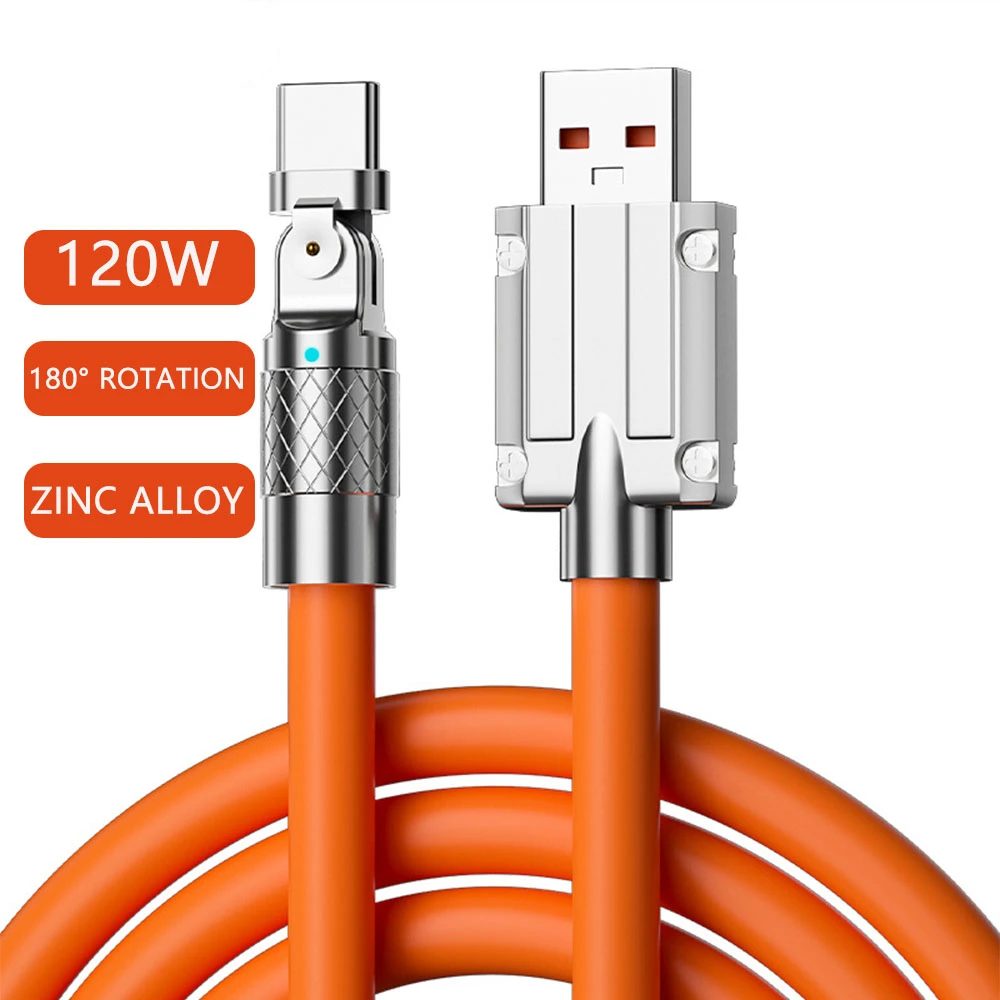 

120W 6A 180° Rotating Super Fast Charge Cable Mobile Game Type-C Charger Liquid Silicone Cable for Samsung Xiaomi IPhone 1.2m