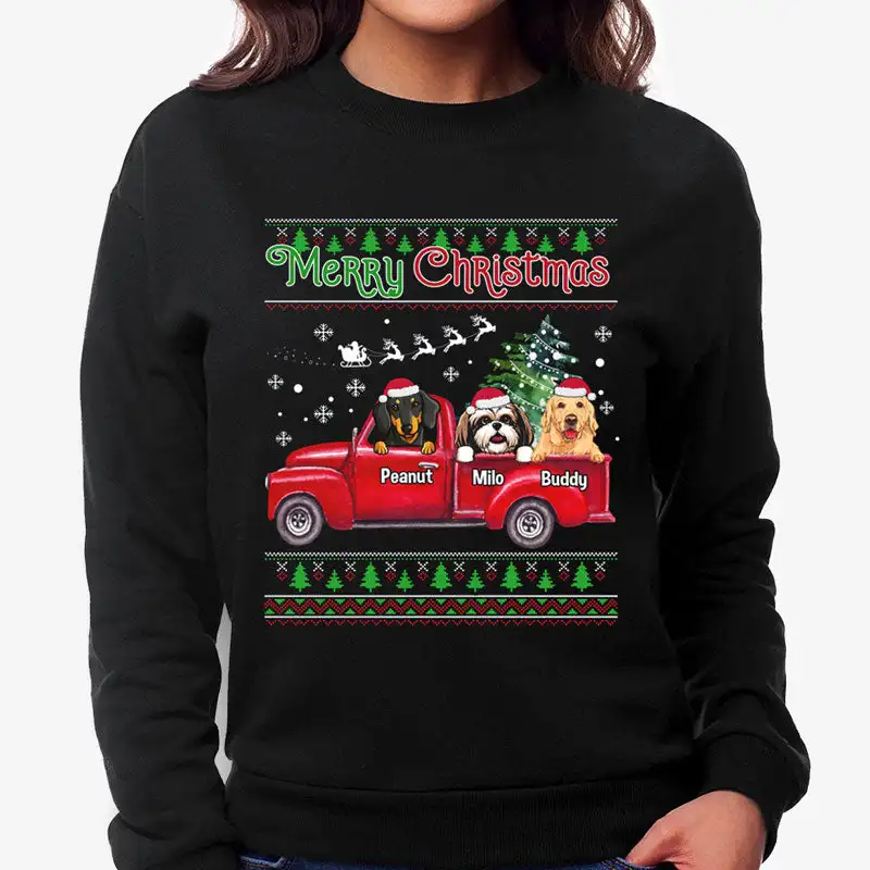 

Cotton Graphic Sweatshirts Long Sleeeve Print Merry Christmas Custom Sweaters Christmas Gifts for Dog Lovers Pullover Tops