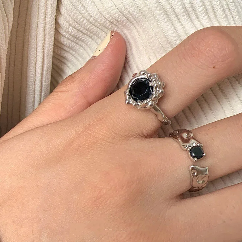 Минималистичное Открытое кольцо с черной циркониевой текстурой, модные элегантные кольца неправильной формы в Корейском стиле для женщин, ювелирные изделия для вечеринки, подарок