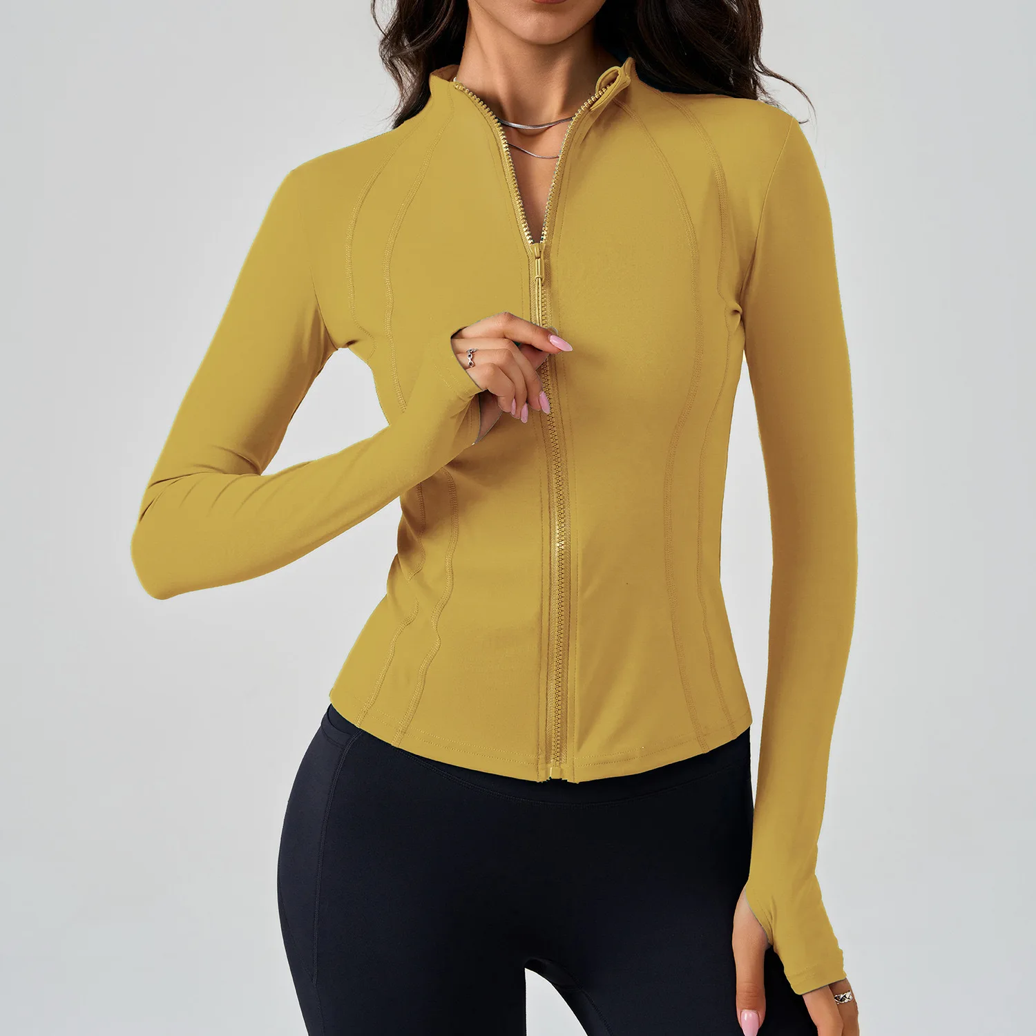 2024Winter High Elastic Peach Yoga Jackets Solid Clothes Long Sleeve Silm Fit Jacket Women Zipper Fitness Running Coat