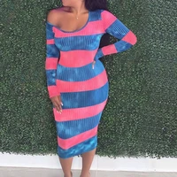 2022 casual spring autumn new fashion western woman bodycon dress long sleeve high wasit stripe color block women dresses