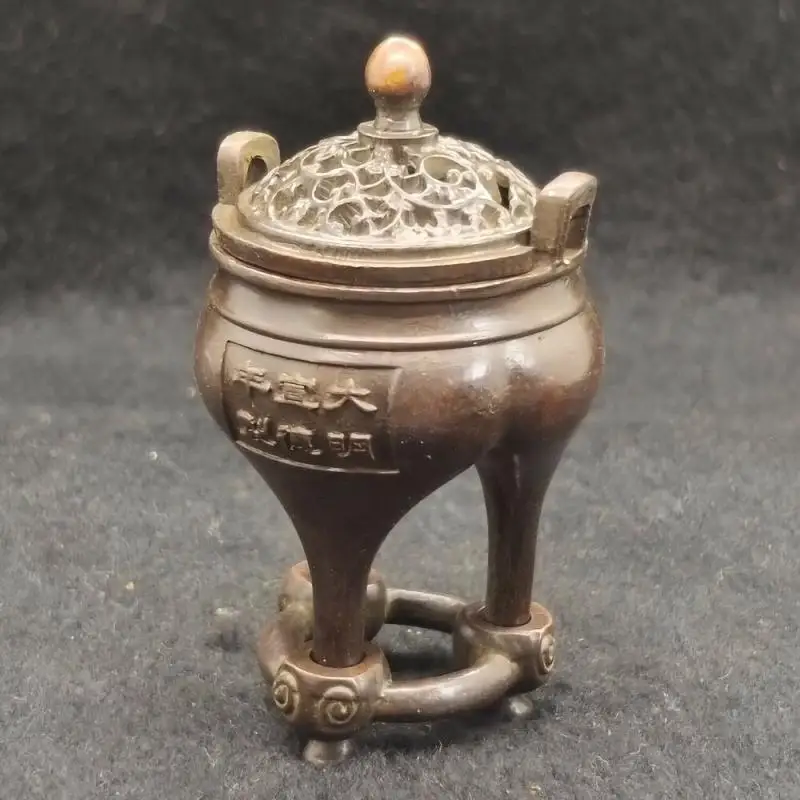 

Chinese Antique Purple Copper Tall Three-Legged Incense Burner Incense Statue