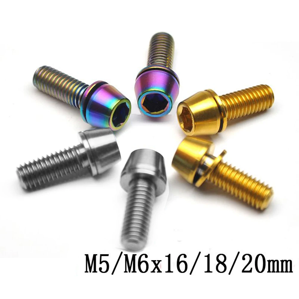 

Bicycle Bike Stems Titanium Bolts Screws With Washer Hexagon Socket Screw M5 Durable Bicycle Stems Gasket Bolt Bike Accessories