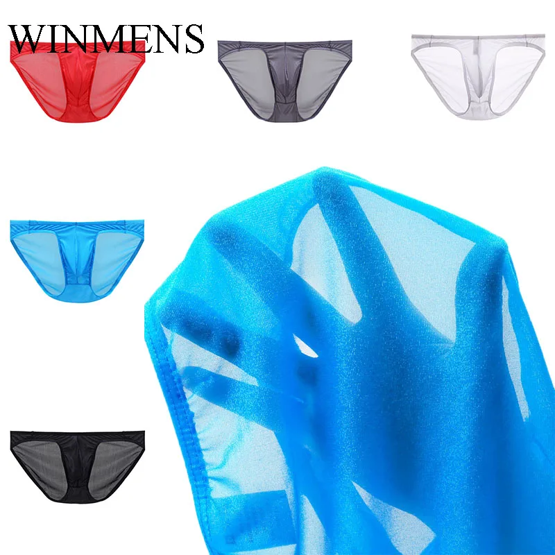 

5 Pcs/Lot Men's Panties Gay Sexy Transparent Briefs Underwear Thin Ice Gauze Jockstraps Lingerie Quick-dry See Thru Underpants