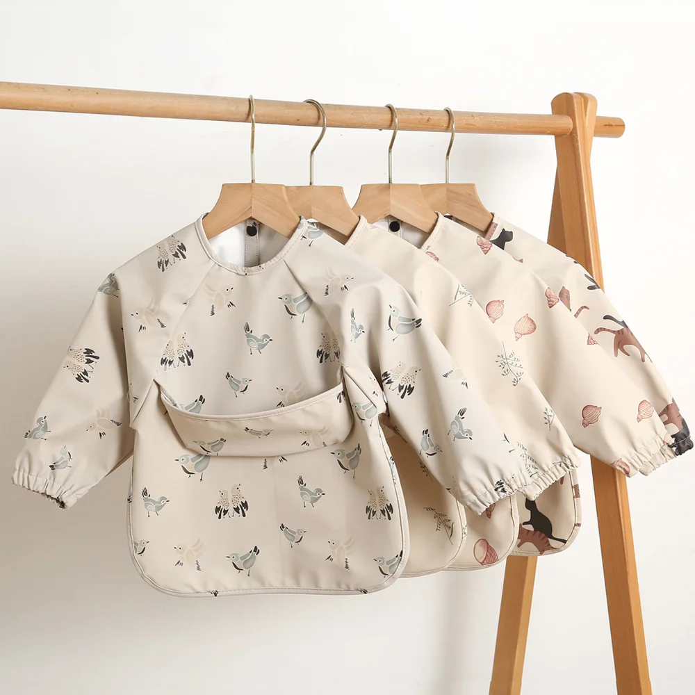 

Baby Bibs Waterproof Infant Eating Bib with Pocket Children Drawing Machine Washable Long Sleeve Apron Kid Burp Cloth Baby Stuff