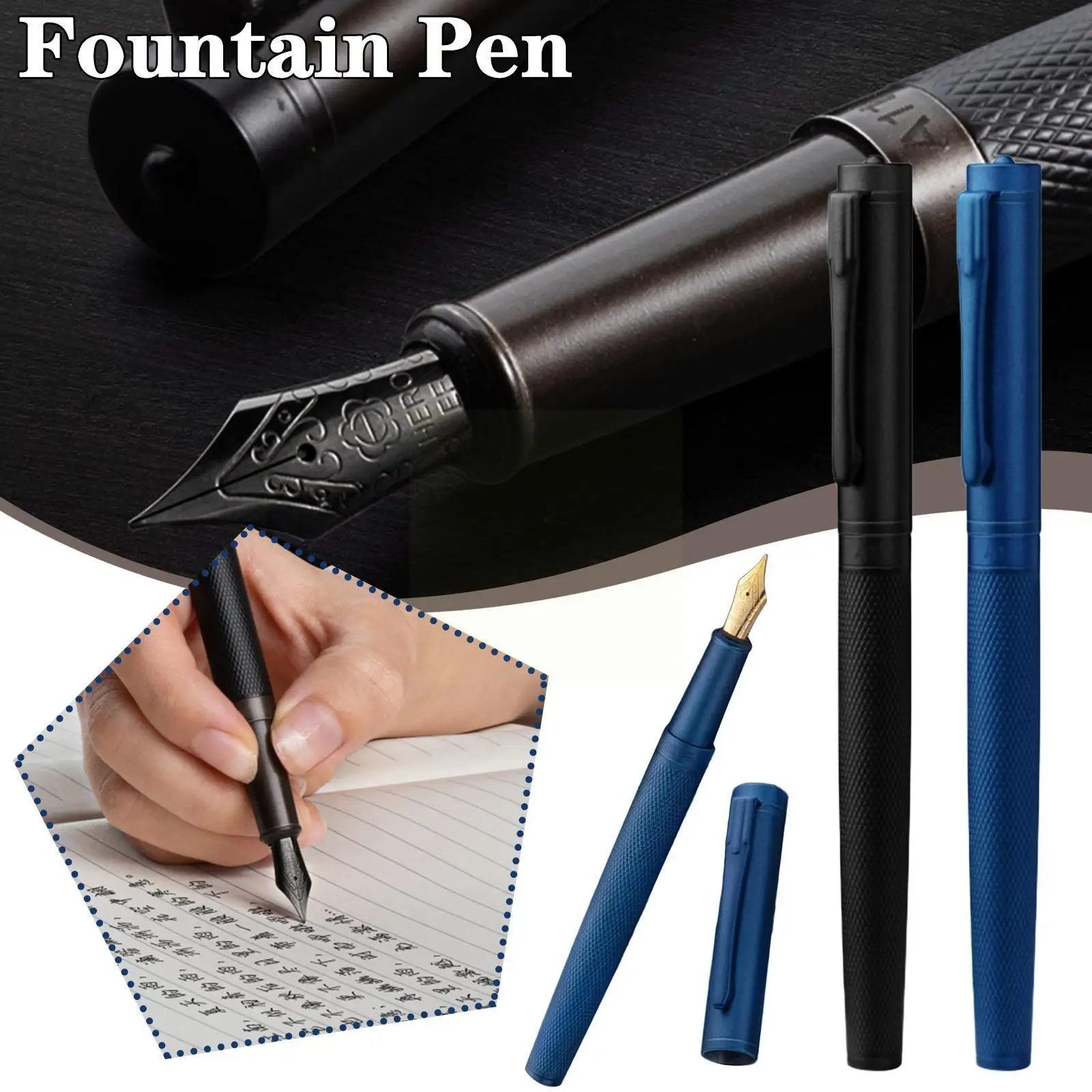 

High Quality Fountain Pen Black Matte Metal Ink Pen Writing School Supplies Office Nib Pens 0.38mm Business Q7x0