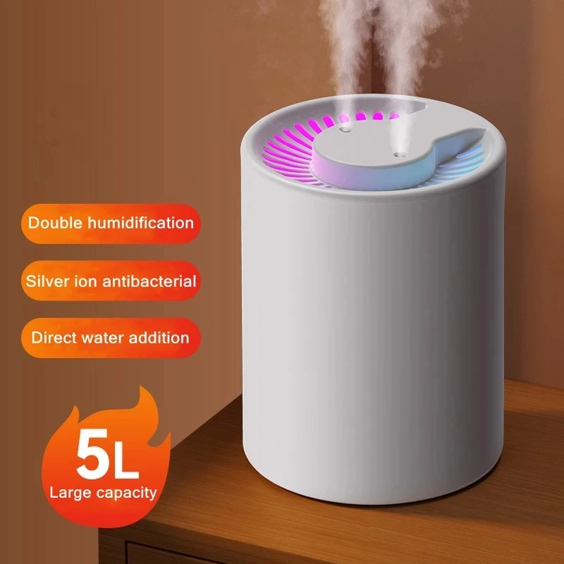 Home appliance 5L Large Capacity Humidifier Dual Nozzle Mist Sprayer USB Home Office Air Freshener Colorful Light Moisturizing S