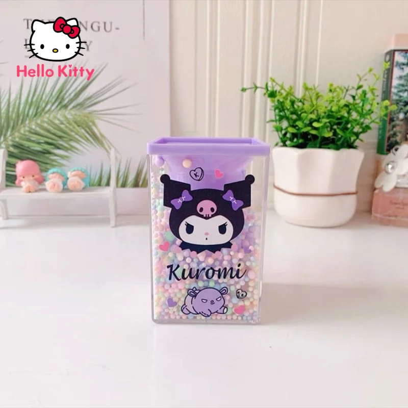 

Милый Настольный контейнер Hello Kitty Kuromi для хранения шариков, держатель для ручек, держатель для кистей для макияжа, мультяшный креативный фи...