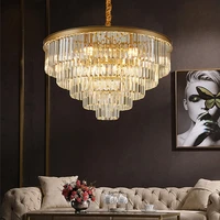 modern luxury gold crystal led chandelier for living room dining room bedroom hotel loft e14 ceiling pendant lamp hinging light