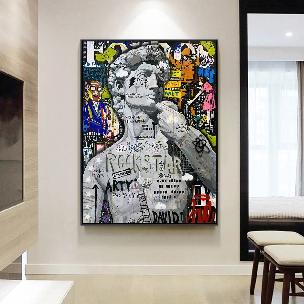 

Rockstar David Fashion Graffiti Art Canvas Paintings on the Wall Art Posters and Prints Luxury Street Art Pictures Home Decor