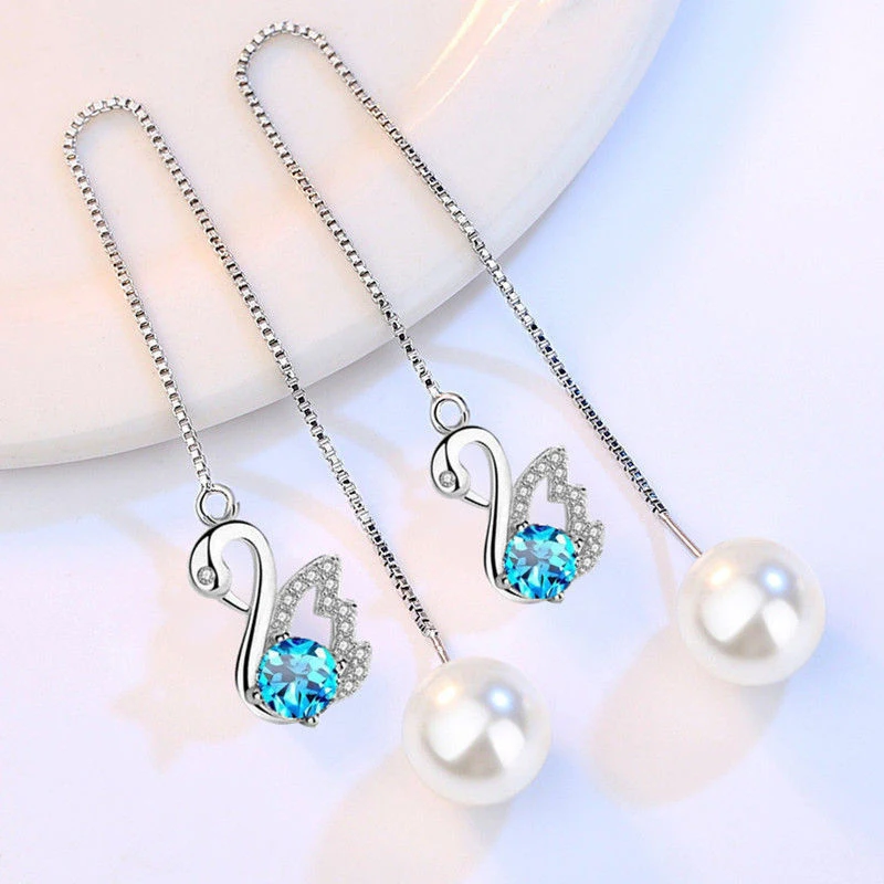 

2022 New Cute Swan Pearl Earrings Tassel Long Personalized Earrings Women's Light Luxury Temperament Fashion Jewelry Gift Trend
