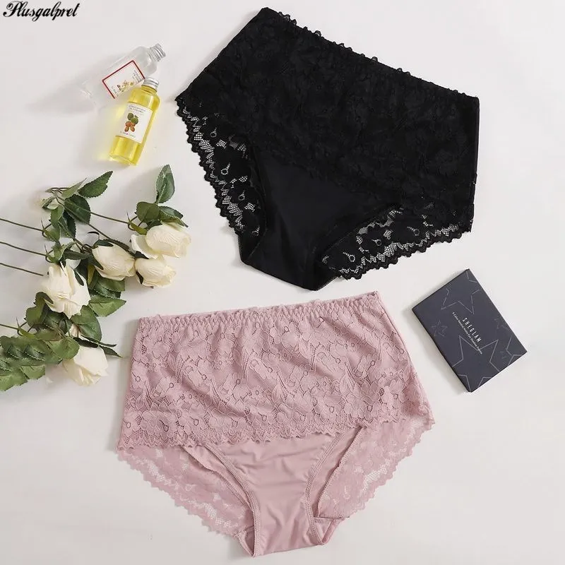 Trufeeling 2pcs/lot 3XL 4XL 5XL Women Plus Size Lace Panties Summer Ultra-thin Breathable Underwear Solid Mid-Rise Sexy Briefs